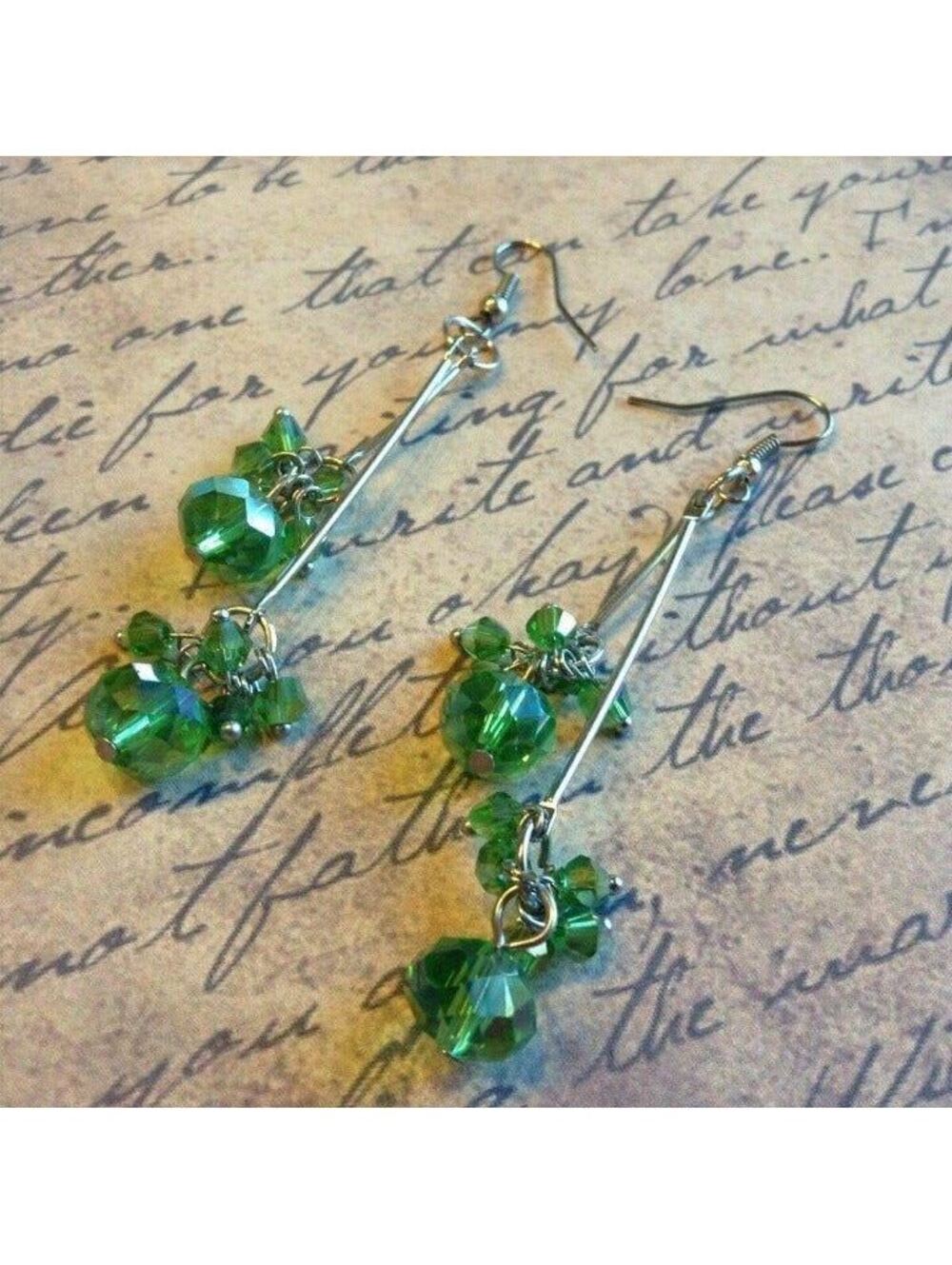 Green Czech Crystal Dangle Earrings